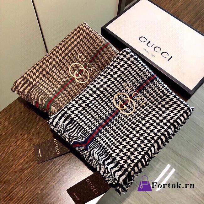 Fortok Gucci Cashmere Scarf Black/Brown 90x200cm  - 1