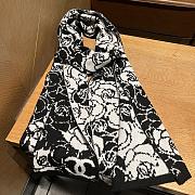 Fortok Chanel Camellia Cashmere Scarf Black/Brown 80x200cm - 2