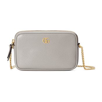 Fortok Gucci Marmont Mini Shoulder Bag Grey Leather 772759 18.5x11x4cm