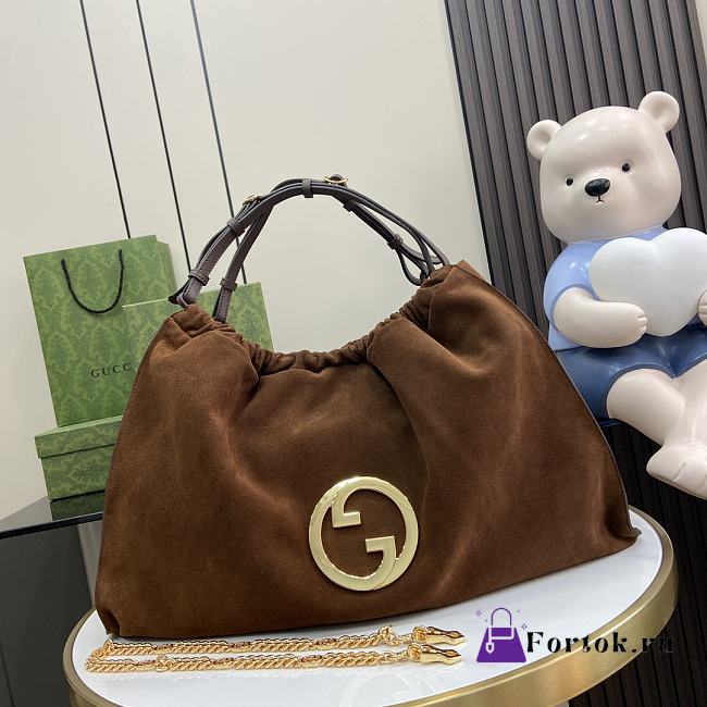 Fortok Gucci Blondie Suede Tote Bag Chocolate Brown 747372 52x35x9cm - 1