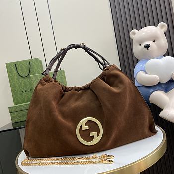 Fortok Gucci Blondie Suede Tote Bag Chocolate Brown 747372 52x35x9cm