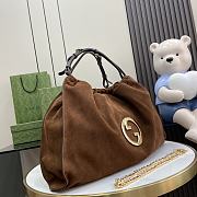 Fortok Gucci Blondie Suede Tote Bag Chocolate Brown 747372 52x35x9cm - 5