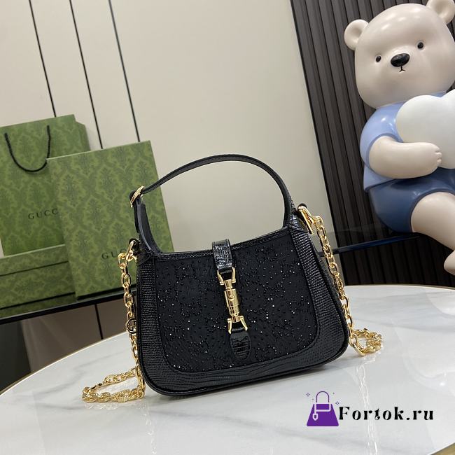 Fortok Gucci Jackie 1961 GG Crystal Mini Bag Black 675799 13x19x3cm - 1