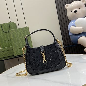 Fortok Gucci Jackie 1961 GG Crystal Mini Bag Black 675799 13x19x3cm