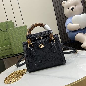 Fortok Gucci Diana Mini GG Crystal Tote Bag Black 707449 16x20x10cm