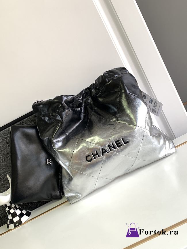 Fortok Chanel 22 Handbag Black & Silver 35cm - 1