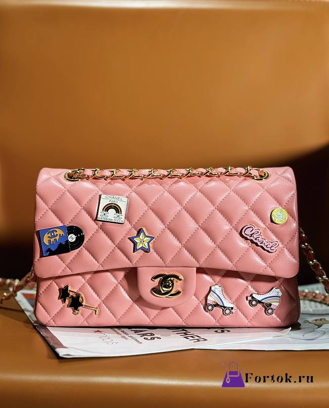 Fortok Chanel 24C Classic Badge Bag Pink AS01116 20cm - 1