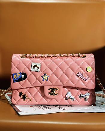 Fortok Chanel 24C Classic Badge Bag Pink AS01116 20cm