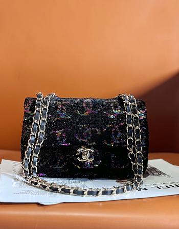 Fortok Chanel Evening Bag Sequins & Gold-Tone Metal Black & Multicolor AS4297 20cm 