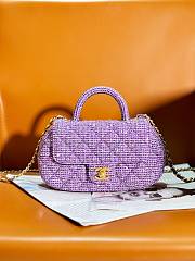 Fortok Chanel 23C Purple Bag With Top Handle Tweed Sequins Gold Tone Metal 13.5x23.5x5.5cm - 1