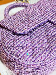 Fortok Chanel 23C Purple Bag With Top Handle Tweed Sequins Gold Tone Metal 13.5x23.5x5.5cm - 6