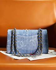 Fortok Chanel 23B Beaded and Sequined Classic Flap Bag Blue Denim 15.5x25.5x6.5cm - 5