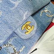 Fortok Chanel 23B Beaded and Sequined Classic Flap Bag Blue Denim 15.5x25.5x6.5cm - 4