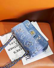 Fortok Chanel 23B Beaded and Sequined Classic Flap Bag Blue Denim 15.5x25.5x6.5cm - 2