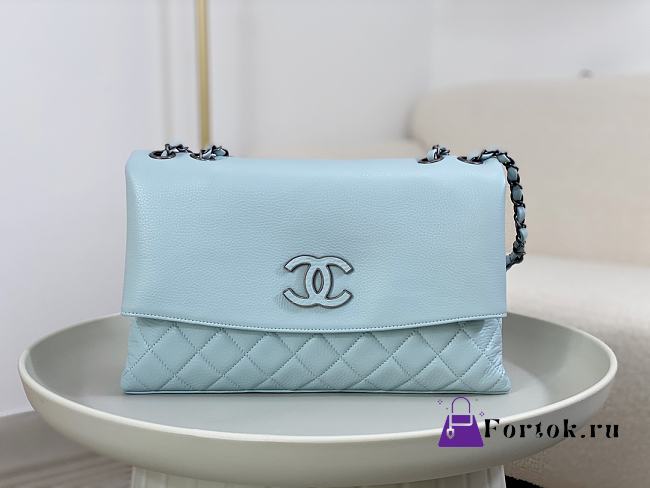 Fortok Chanel A07095 Blue Flap CC Silver Chain Shoulder Bag 32x7.5x19cm - 1