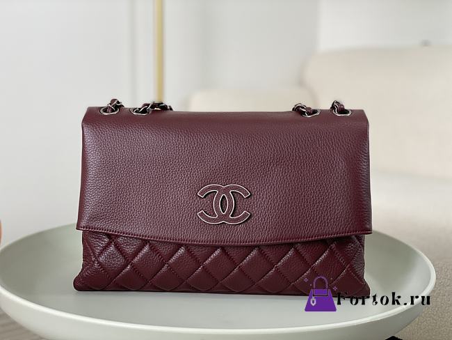 Fortok Chanel A07095 Burgundy Flap CC Silver Chain Shoulder Bag 32x7.5x19cm - 1