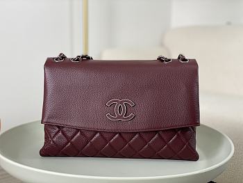 Fortok Chanel A07095 Burgundy Flap CC Silver Chain Shoulder Bag 32x7.5x19cm