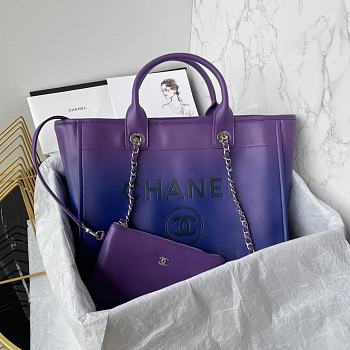 Fortok Chanel Shopping Bag Gradient Calfskin & Silver Metal Purple, Blue & Dark Blue AS3351 31cm 