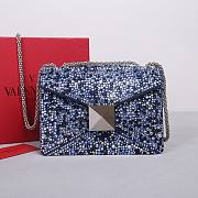 Fortok Valentino One Stud Chain Bag In Denim With Rhinestones 19x14x11cm - 1