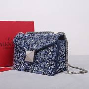 Fortok Valentino One Stud Chain Bag In Denim With Rhinestones 19x14x11cm - 6