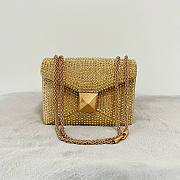 Fortok Valentino Gold One Stud Chain Bag In Denim With Rhinestones 19x14x11cm - 1