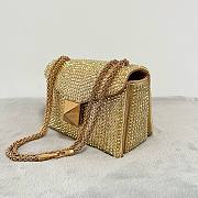 Fortok Valentino Gold One Stud Chain Bag In Denim With Rhinestones 19x14x11cm - 2