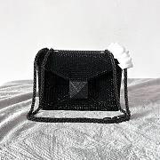 Fortok Valentino Black One Stud Chain Bag In Denim With Rhinestones 19x14x11cm - 1