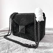Fortok Valentino Black One Stud Chain Bag In Denim With Rhinestones 19x14x11cm - 3