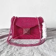 Fortok Valentino Pink One Stud Chain Bag In Denim With Rhinestones 19x14x11cm - 1