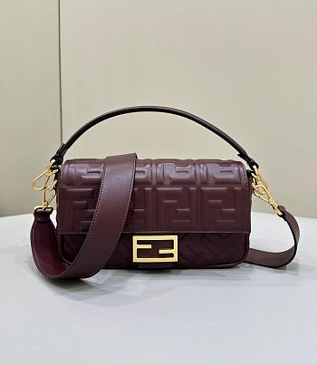 Fortok Fendi Baguette Burgundy Leather Bag 27×5×13cm 