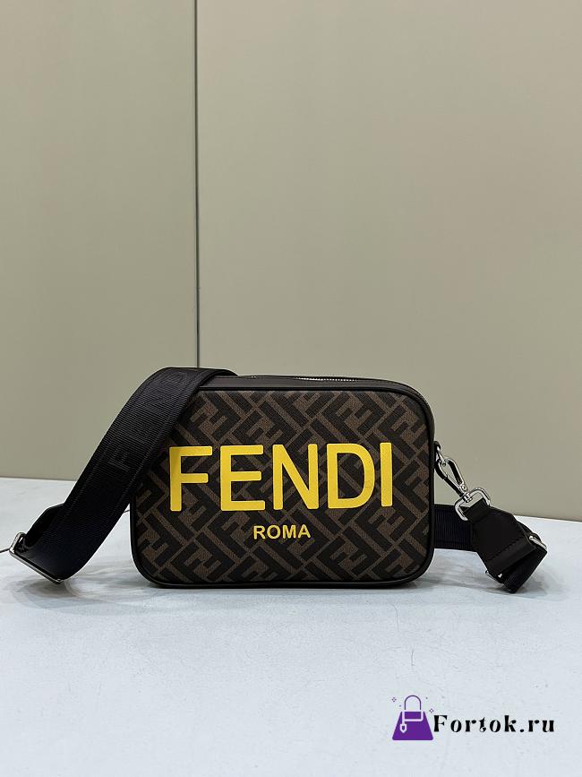 Fortok Fendi Camera Case Brown FF Fabric Bag 23.5x5x16cm - 1
