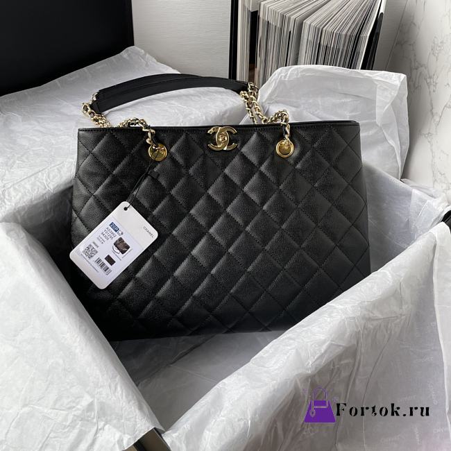 Fortok Chanel Black Caviar Quilted Large Classic Shopping Tote 31x23x14cm - 1