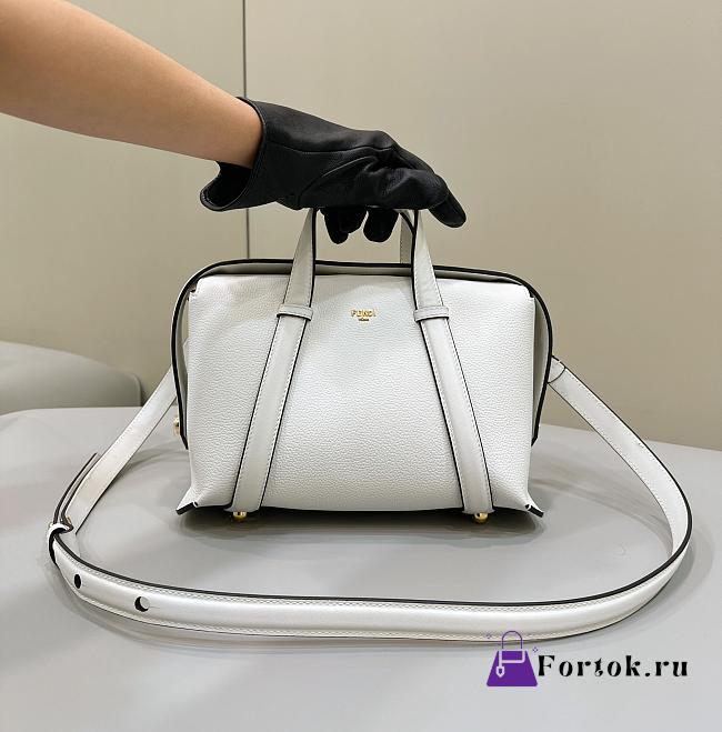 Fortok Fendi Boston White Leather Bag 8627A 27.5x16x17cm - 1