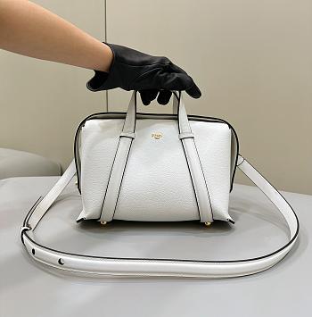 Fortok Fendi Boston White Leather Bag 8627A 27.5x16x17cm