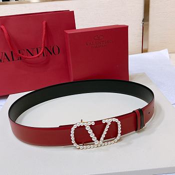 Fortok Valentino Garavani V-logo Pearlescent-buckle Leather Belt in Red/Brown/White/Black/Pink