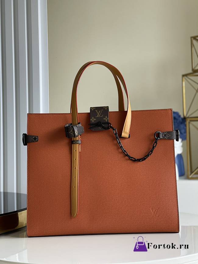 Fortok Louis Vuitton Leather Shopping Tote Bag Brown M30725 41x34x19cm - 1