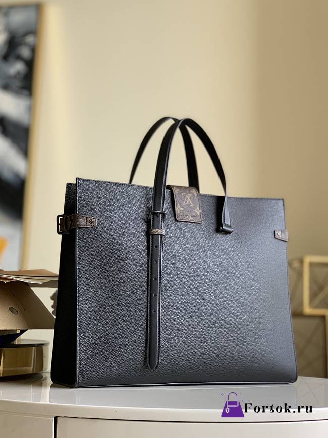 Fortok Louis Vuitton Leather Shopping Tote Bag Black M30725 41x34x19cm - 1