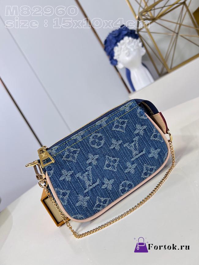 Fortok Louis Vuitton Mini Pochette Accessoires Clutch Bag Blue Denim M82960 15x10x4cm - 1