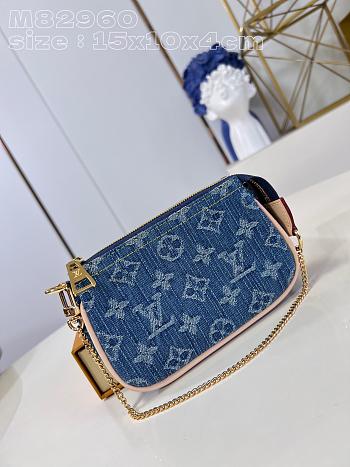 Fortok Louis Vuitton Mini Pochette Accessoires Clutch Bag Blue Denim M82960 15x10x4cm