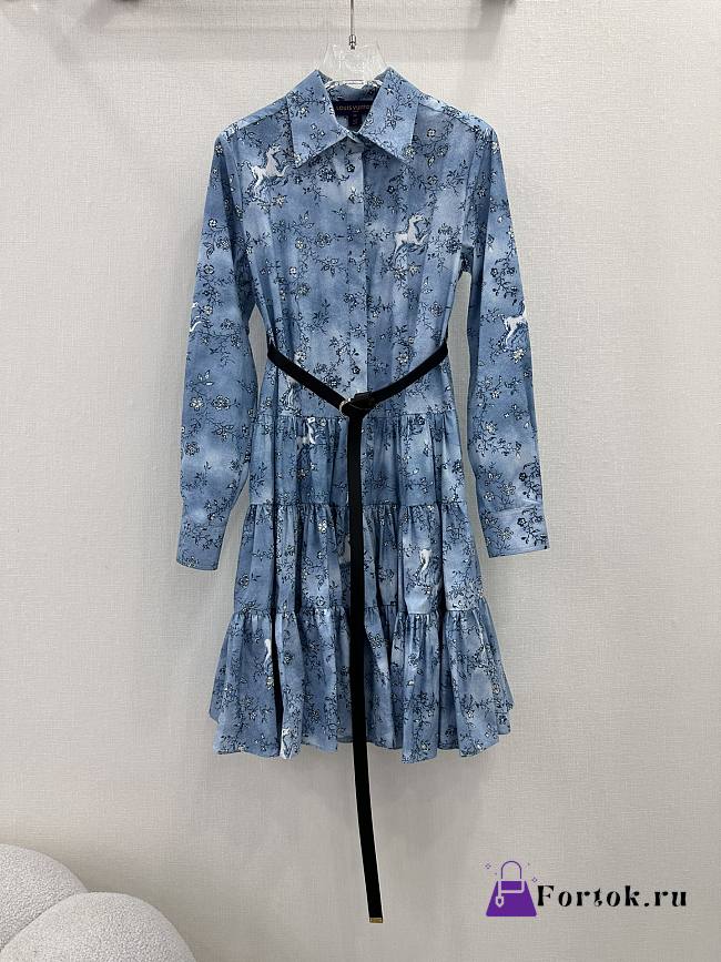 Fortok Louis Vuitton Unicorn Print Belted Shirt Dress  - 1