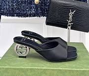 Fortok Gucci Interlocking G Heel Sandals Black Leather - 1