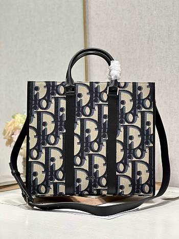 Fortok Dior East West Tote Bag Beige and Black Maxi Dior Oblique Jacquard 39×35×13.5cm