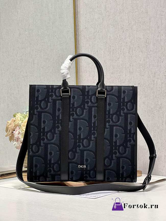 Fortok Dior East West Tote Bag Black Maxi Dior Oblique Jacquard 39×35×13.5cm - 1