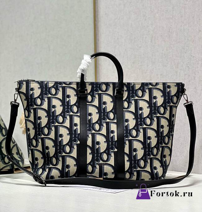 Fortok Dior Blue Obique Weekender Tote Bag 40×33×22.5cm  - 1