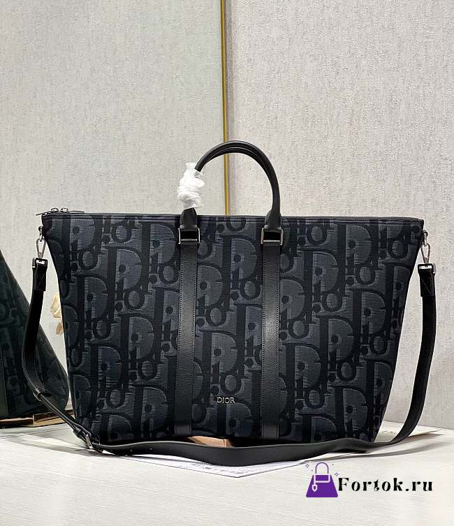 Fortok Dior Black Obique Weekender Tote Bag 40×33×22.5cm  - 1