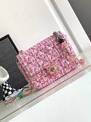 Fortok Chanel 23P Pink Wool Candy Fang Fatty Love Double C Chain Crossbody Bag 19cm - 1