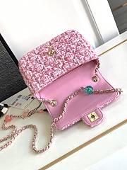 Fortok Chanel 23P Pink Wool Candy Fang Fatty Love Double C Chain Crossbody Bag 19cm - 6