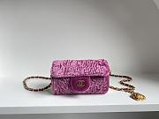 Fortok Chanel Velvet Wallet On Chain Clutch in Pink 11x6.5x5cm  - 1