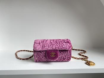 Fortok Chanel Velvet Wallet On Chain Clutch in Pink 11x6.5x5cm 