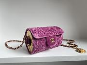 Fortok Chanel Velvet Wallet On Chain Clutch in Pink 11x6.5x5cm  - 4